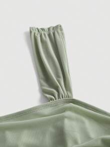 SHEIN MOD Solid Ruched Wrap Hem Cami Dress - Mint Green - View 3