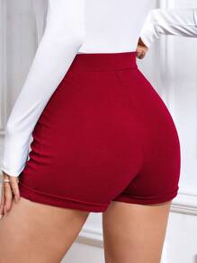 Firerie High Waist Fake Button Shorts - Red - View 2