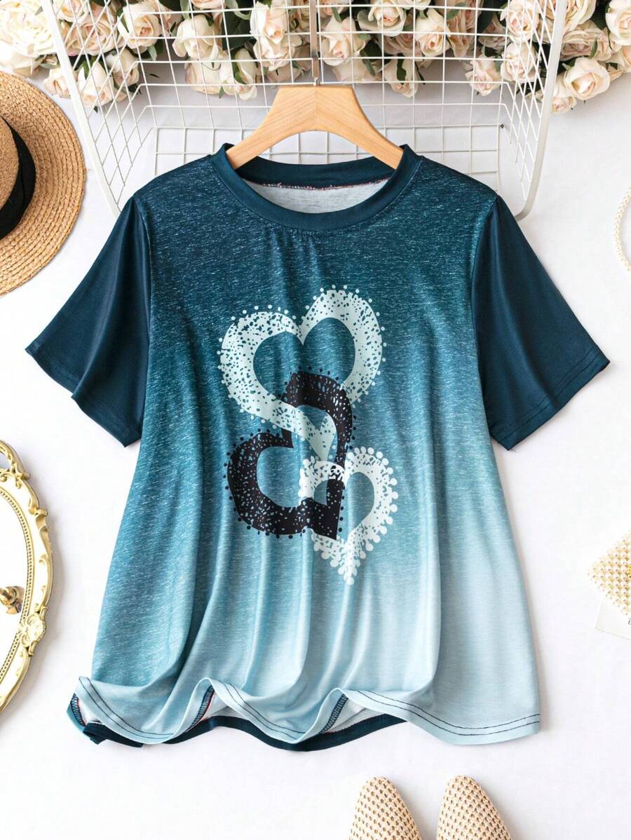 SHEIN LUNE Áo thun Ombre in hình trái tim cho mùa hè - Nhiều màu - Xem 1