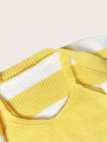 SHEIN MOD Khối màu Thả vai Áo len Mở & Áo thun dệt kim Cami - Màu vàng - Xem 4