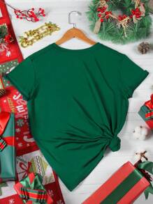 INAWLY Christmas Print Tee Graphic Tees Women Tops - Dark Green - View 2