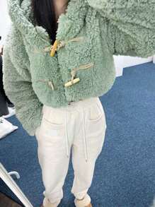 DAZY 落肩袖行李袋開襟連帽毛絨夾克 - 薄荷綠 - 查看 3