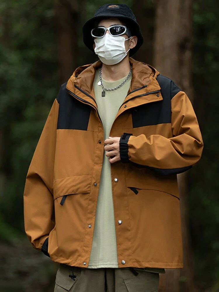 Men Colorblock Drawstring Hooded Sports Jacket Workout Tops