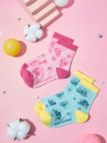 THE POWERPUFF GIRLS X SHEIN Kids' Mid-tube Socks, Pack Of 2 - Multicolor - View 1