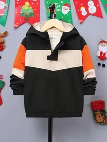 SHEIN Tween Boy Colorblock Hooded Thermal Lined Jacket - Multicolor - View 5
