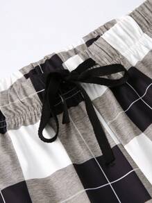 INAWLY Pantalones de cintura con cordón de cuadros