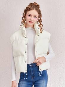 SHEIN MOD 抽繩下擺羽絨背心大衣 - 白色 - 查看 1