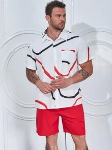 Manfinity Homme Nam Plus In Đồ họa Áo sơ mi & Quần short - trắng - Xem 5