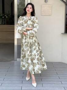 DAZY Vải in hoa Cà vạt Viền xếp Đầm - Nhiều màu - Xem 1