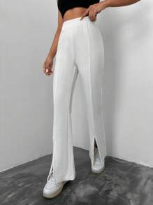 EURMUSE Women's High Waist Elastic Waist Casual Flare Leg Sweatpants - White - View 4