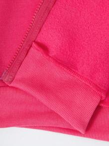 SHEIN Unity Plus Halloween Skeleton Rhinestone Zip Up Drawstring Thermal Lined Hoodie - Pink - View 7