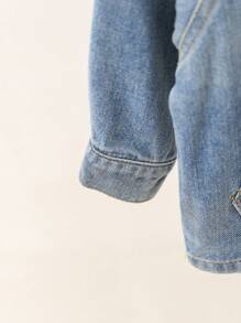 Baby Girl 2pcs Kangaroo Pocket Raglan Sleeve Hooded Denim Set - Medium Wash - View 3