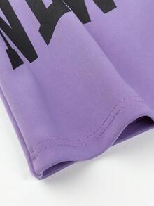 Tween Girl 1pc Letter Graphic Drop Shoulder Hooded Crop Sweatshirt - Purple - View 4