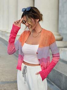 SHEIN Essnce 撞色前紐扣開襟衫 - 彩色 - 查看 2