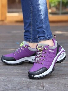 Women's Hiking Shoes Lace-Up Light Outdoor Hiking Shoes Air Cushion Rebound Fashion Height Increase - Purple - View 2