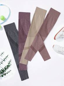 Easithlete 4pcs Seamless Wide Waistband Sports Leggings - Multicolor - View 2