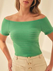 SHE(IN) BRASIL Chất rắn Áo ngoài vai - màu xanh lá - Xem 5