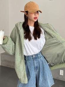 DAZY Áo khoác Teddy có dây rút có mũ trùm đầu - màu xanh lá - Xem 6