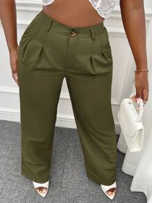 Slaydiva Pantalon Droit Unicolore À Poche - Vert - Voir 5