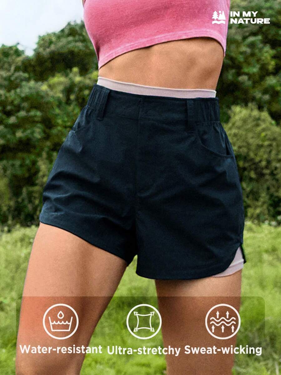 In My Nature Women's Durable Water Repellent Outdoor Hiking Shorts For City Commute And Trekking - Navy Blue - View 1