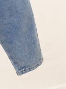 Baby Girl 2pcs Kangaroo Pocket Raglan Sleeve Hooded Denim Set - Medium Wash - View 6