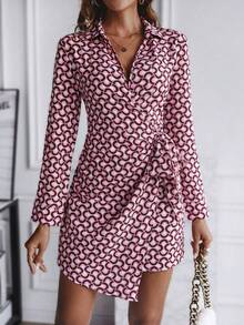 SHEIN Clasi Allover Print Knot Side Wrap Dress - Pink - View 2