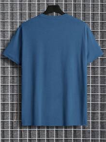 Manfinity Dauomo 男士貓和標語圖案T恤 - 藏蓝色 - 查看 2