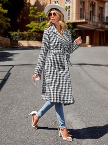 SHEIN Frenchy 千鳥格印花雙排釦腰帶花呢外套 - 黑與白 - 查看 5