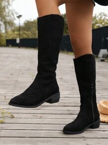 Botas Vaqueras Negras De Tacón Bajo Para Mujer De Moda - Negro - Ver 2