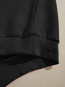 SHEIN Essnce 印花加絨內裏運動衫 - 黑色 - 查看 3