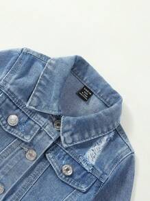 Baby Girl Flap Detail Denim Jacket - Medium Wash - View 5
