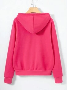 SHEIN Unity Plus Halloween Skeleton Rhinestone Zip Up Drawstring Thermal Lined Hoodie - Pink - View 2