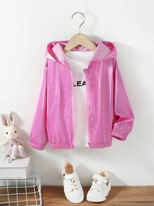 SHEIN Young Girl Zip Up Hooded Jacket Without Tee - Hot Pink - View 1