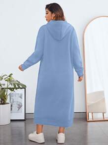 SHEIN Essnce 大碼落肩袖抽繩連帽洋裝 - 藍色 - 查看 2