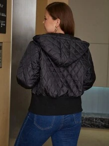 Eilly Bazar Plus Drawstring Hooded Quilted Coat - Black - View 2