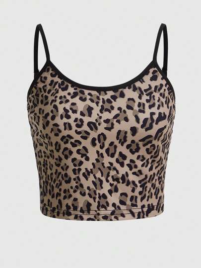 Grunge Punk Cami Top mit Leopard Muster, Kontrastsaum
