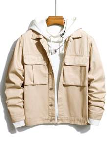 Manfinity Hypemode Lỏng lẻo phù hợp Nam Áo khoác denim Với Flap túi Không có - Màu Khaki - Xem 1