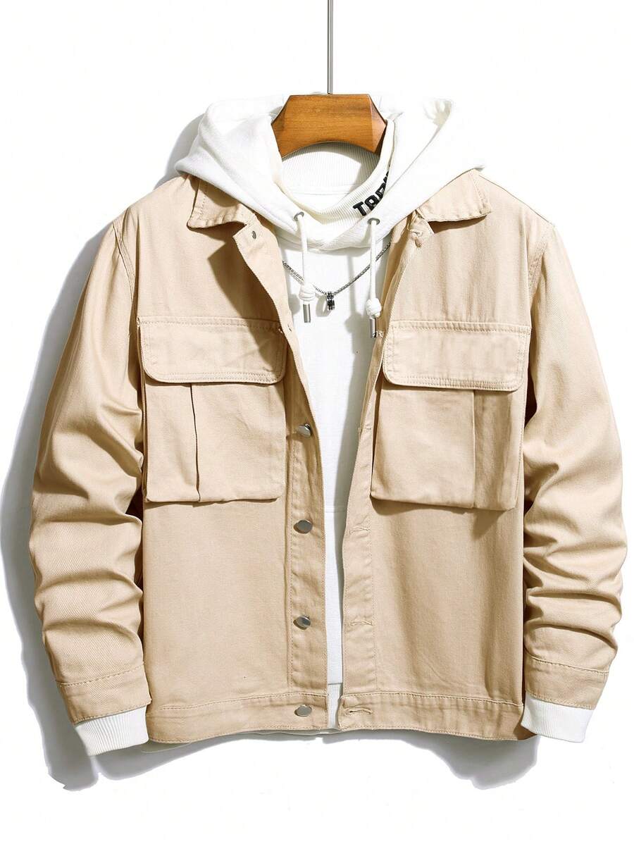 Manfinity Hypemode Lỏng lẻo phù hợp Nam Áo khoác denim Với Flap túi Không có - Màu Khaki - Xem 1