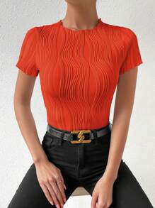 Chiquease Chất rắn Vòng cổ Áo thun - trái cam - Xem 5