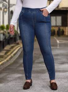 EMERY ROSE Plus High Waist Skinny Jeans - Dark Wash - View 1