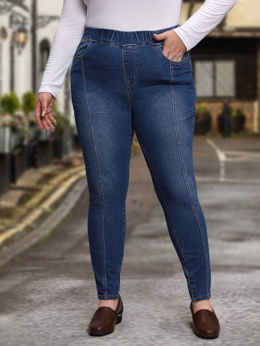 EMERY ROSE Plus High Waist Skinny Jeans - Dark Wash - View 1