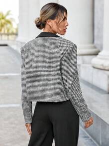 SHEIN Privé In Houndstooth Đôi ngực Áo vest - Đen và trắng - Xem 2