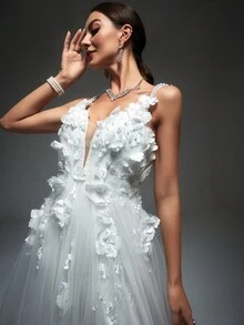 Đồ trang trí hoa Không lưng Lưới Váy dự tiệc - Màu be - Xem 6