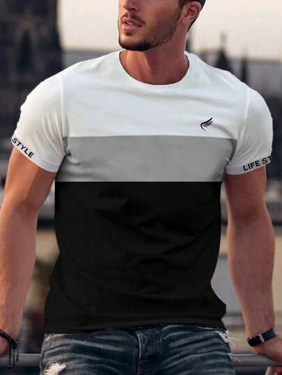 Manfinity Homme 男士撞色字母圖案撞色T恤