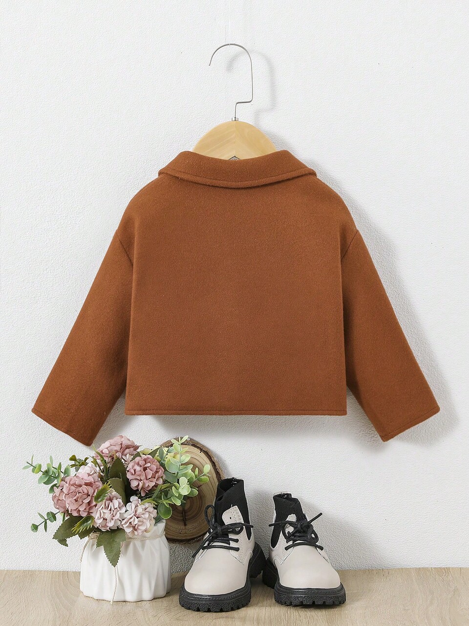 Baby Girl Lapel Neck Drop Shoulder Overcoat