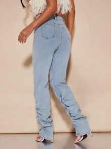 SHEIN BAE High Waist Stacked Jeans - Light Wash - View 3