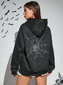 PUNK In mạng nhện Thả vai Hoodie - màu đen - Xem 2