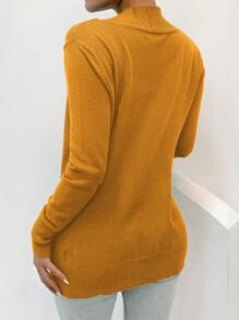 AAmilife Open Front Pocket Side Cardigan,Long Sleeve Tops - Mustard Yellow - View 3