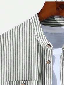 Manfinity Mode Nam In sọc Vá Túi Áo sơ mi Without Tee - màu đen - Xem 4