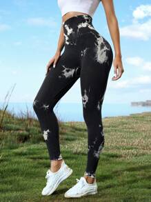 Easithlete Quần Leggings Thể thao Nữ Dây kéo Cà vạt nhuộm - màu đen - Xem 4